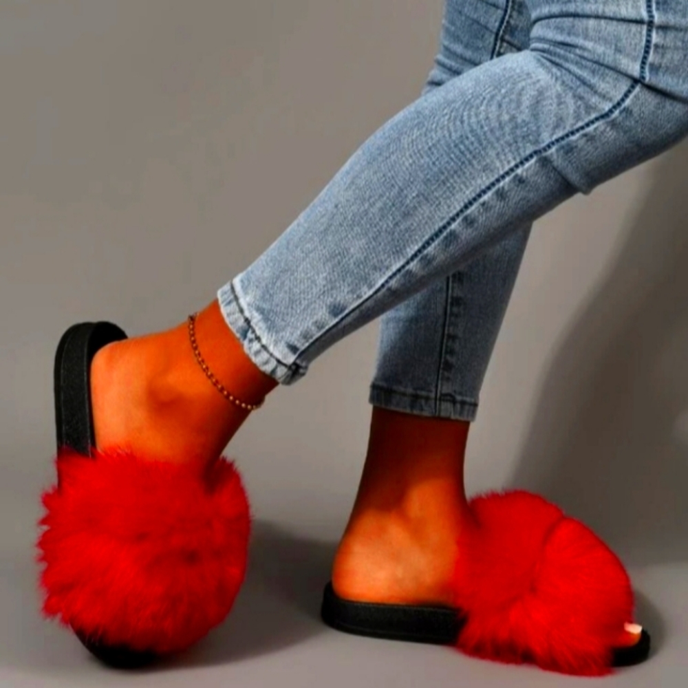 Women Real Fur Slides Luxury Fashion Shoes Sandals Flats Fur Slippers